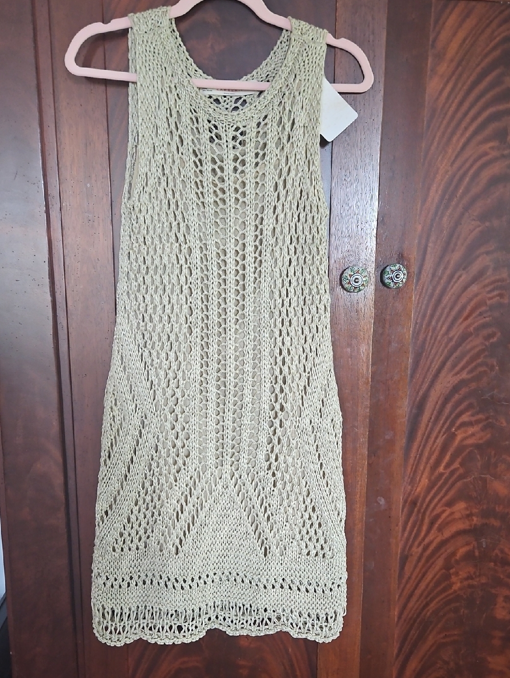 NWT - Zara - Handmade Open Knit Sleeveless Dress in Light Olive